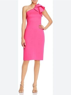 Eliza J One Shoulder Ruffle Scuba Crepe Cocktail Dress Pink Size 14
